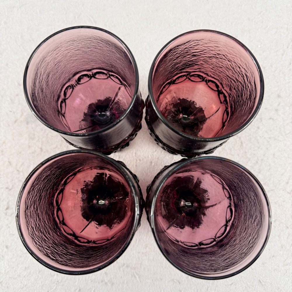 VTG Tiffin Madeira Plum Amethyst Glass Wine Goblets 5.5" MCM UV Glow Set of 4 - Picture 12 of 15